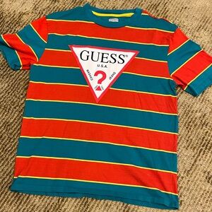 GUESS MENs Red and Blue Vintage Striped Tee